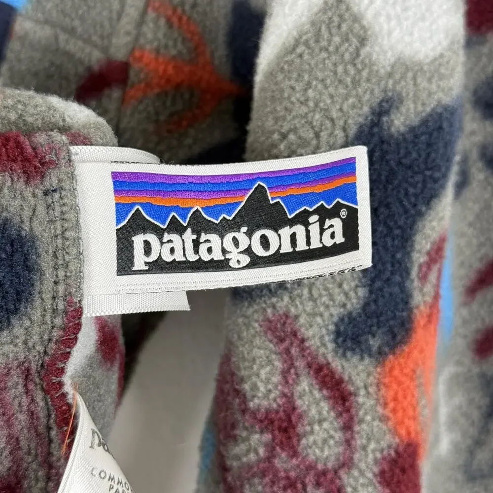Patagonia Synchilla Jacket Boys XL 14 Animal Print Gray Fleece Snap Pullover